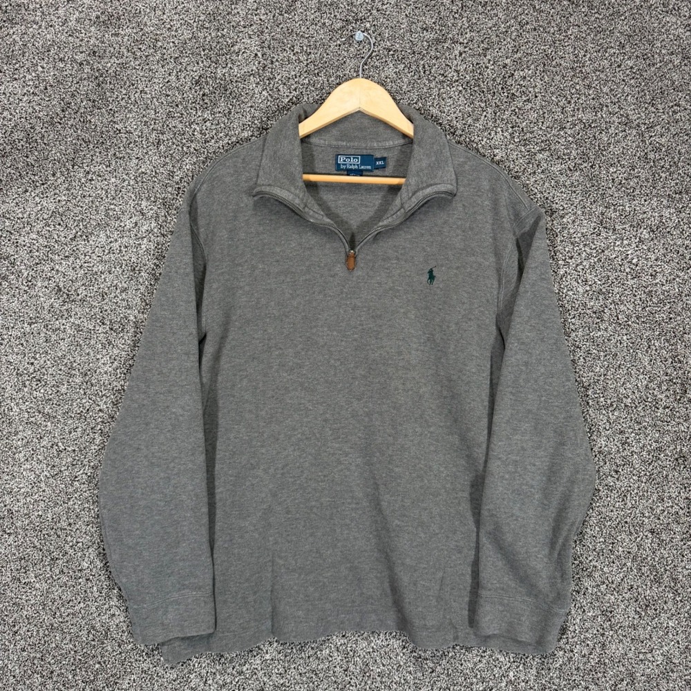 Polo Ralph Lauren 1/4 Zip Sweater Mens 2XL Gray Cotton Pullover Mock Neck Pony
